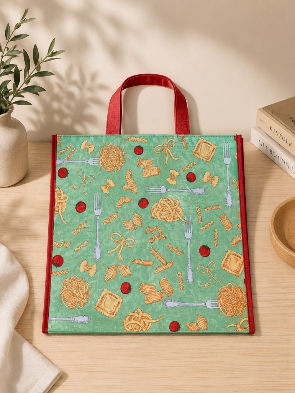 Pasta print reusable tote bag